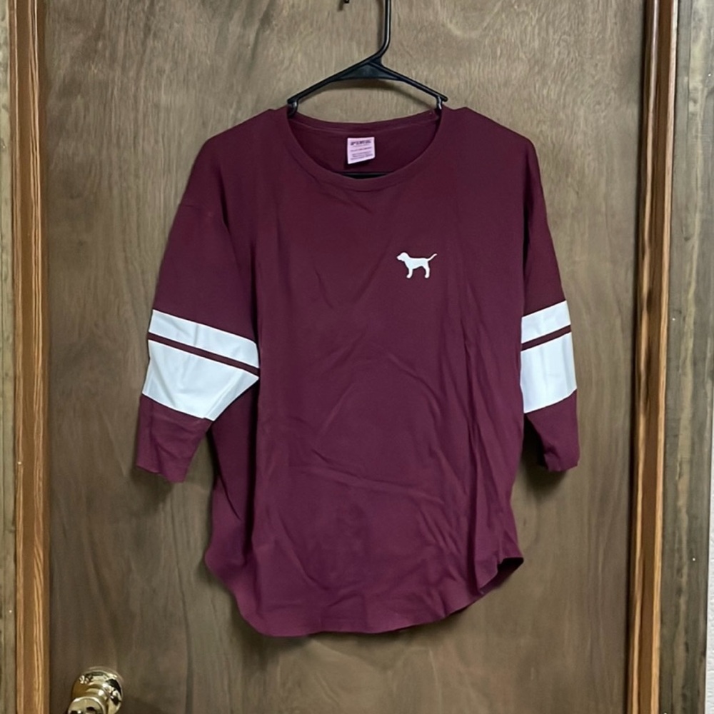 Victorias Secret Pink 3/4 Sleeve Maroon‎ Burgundy Shirt Top Extra Small